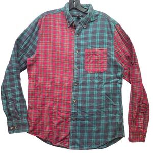 21 Men Shirt Large Plaid Flannel Patchwork Preppy Academia Button Up Grunge